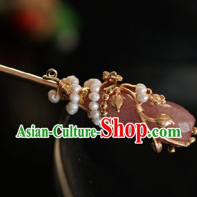Chinese Handmade Ming Dynasty Princess Pink Glass Hairpins Ancient Hanfu Hair Accessories for Women
