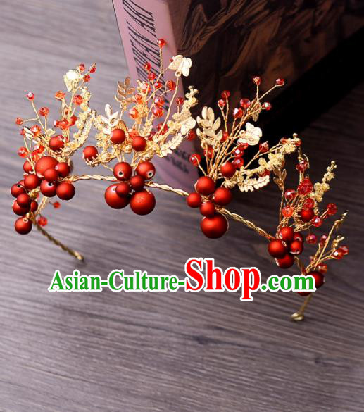 Top Handmade Bride Red Beads Royal Crown Wedding Hair Accessories for Women Top Handmade Bride Red Beads Royal Crown Wedding Hair Accessories for Women