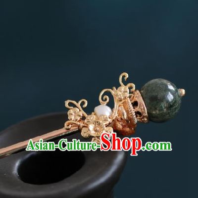 Chinese Handmade Ming Dynasty Queen Green Bead Hairpins Ancient Hanfu Hair Accessories for Women