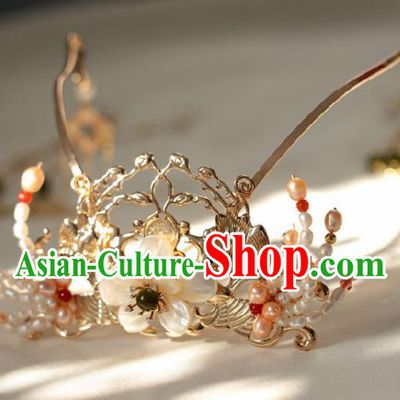 Chinese Handmade Ming Dynasty Queen Pearls Hair Crown Hairpins Ancient Hanfu Hair Accessories for Women