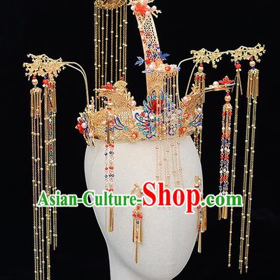 Chinese Traditional Wedding Queen Phoenix Hair Crown Hairpins Handmade Bride Hair Accessories for Women