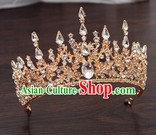 Top Handmade Bride Crystal Golden Royal Crown Wedding Hair Accessories for Women Top Handmade Bride Crystal Golden Royal Crown Wedding Hair Accessories for Women