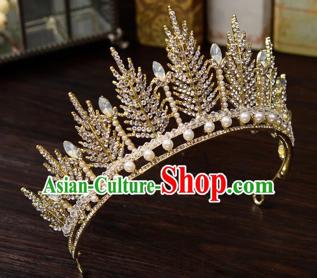 Top Handmade Bride Pearls Crystal Royal Crown Wedding Hair Accessories for Women