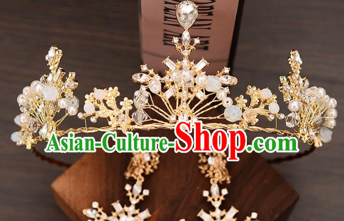 Top Handmade Bride Crystal Beads Royal Crown Wedding Hair Accessories for Women Top Handmade Bride Crystal Beads Royal Crown Wedding Hair Accessories for Women
