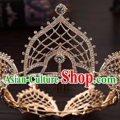 Top Handmade Princess Golden Round Royal Crown Wedding Bride Hair Accessories for Women