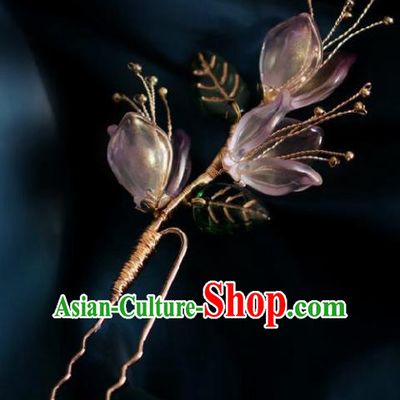 Chinese Handmade Princess Purple Flowers Hairpins Ancient Hanfu Hair Accessories for Women