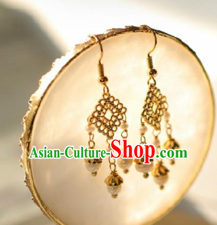 Chinese Traditional Hanfu Golden Earrings Handmade Ear Jewelry Accessories for Women Chinese Traditional Hanfu Golden Earrings Handmade Ear Jewelry Accessories for Women