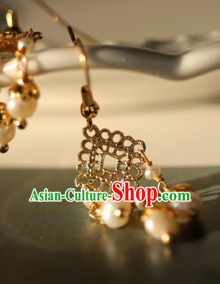 Chinese Traditional Hanfu Golden Earrings Handmade Ear Jewelry Accessories for Women Chinese Traditional Hanfu Golden Earrings Handmade Ear Jewelry Accessories for Women