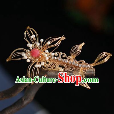 Chinese Handmade Princess Golden Hair Claw Ancient Hanfu Hair Accessories for Women