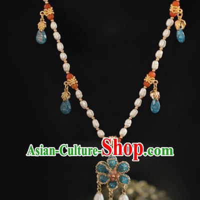 Chinese Traditional Ming Dynasty Pearls Necklace Handmade Ancient Princess Necklet Accessories for Women