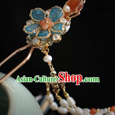 Chinese Handmade Princess Pearls Tassel Plum Hairpins Ancient Hanfu Hair Accessories for Women