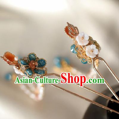 Chinese Handmade Princess Agate Plum Hairpins Ancient Hanfu Hair Accessories for Women