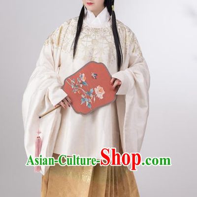 Traditional Chinese Ming Dynasty Princess White Brocade Blouse Ancient Nobility Lady Historical Costumes for Women