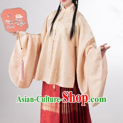 Traditional Chinese Ming Dynasty Palace Lady Apricot Brocade Blouse and Skirt Ancient Royal Infanta Historical Costumes for Women