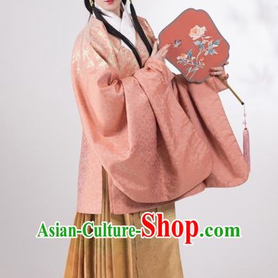 Traditional Chinese Hanfu Pink Brocade Blouse and Skirt Ancient Ming Dynasty Royal Infanta Historical Costumes for Women