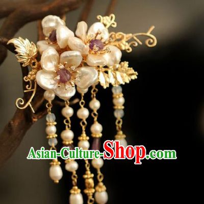 Chinese Handmade Ming Dynasty Princess Shell Tassel Hairpins Ancient Hanfu Hair Accessories for Women