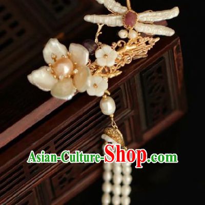 Chinese Handmade Ming Dynasty Princess Shell Dragonfly Hairpins Ancient Hanfu Hair Accessories for Women