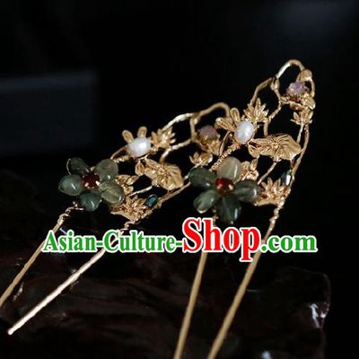 Chinese Handmade Ming Dynasty Princess Jade Plum Hairpins Ancient Hanfu Hair Accessories for Women