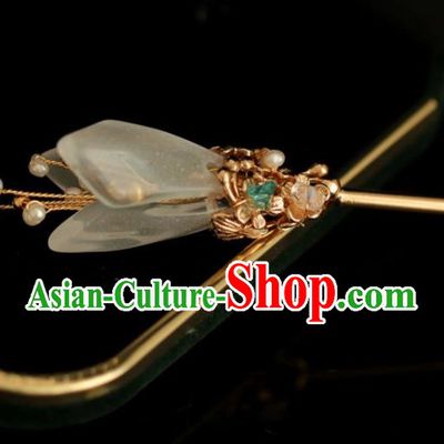 Chinese Handmade Ming Dynasty Princess Green Mangnolia Hairpins Ancient Hanfu Hair Accessories for Women