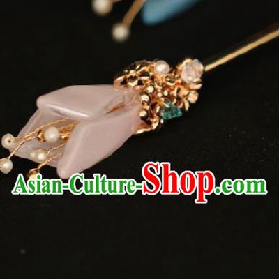 Chinese Handmade Ming Dynasty Princess Pink Mangnolia Hairpins Ancient Hanfu Hair Accessories for Women