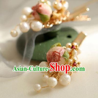 Chinese Handmade Ming Dynasty Princess Pink Flowers Hair Claw Hairpins Ancient Hanfu Hair Accessories for Women