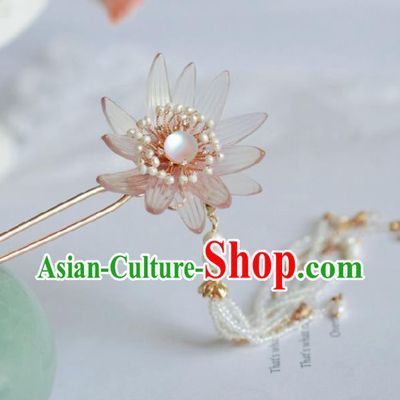 Chinese Handmade Tang Dynasty Princess Pink Lotus Hairpins Ancient Hanfu Hair Accessories for Women