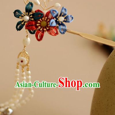 Chinese Handmade Tang Dynasty Princess Pearls Tassel Hairpins Ancient Hanfu Hair Accessories for Women