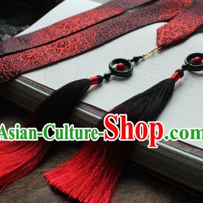 Chinese Traditional Hanfu Ming Dynasty Red Tassel Headband Handmade Ancient Princess Hair Accessories for Women