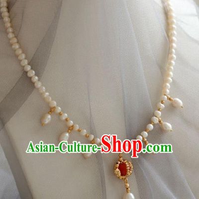 Chinese Traditional Ming Dynasty Pearls Necklace Handmade Ancient Princess Jewelry Accessories for Women