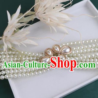 Chinese Traditional Ming Dynasty White Beads Waistband Handmade Ancient Princess Belt Jewelry Accessories for Women