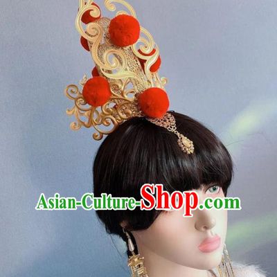 Chinese Handmade Classical Golden Hair Crown Ancient Empress Hanfu Hair Accessories for Women