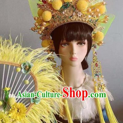 Chinese Handmade Classical Yellow Hat Royal Crown Ancient Empress Hanfu Hair Accessories for Women