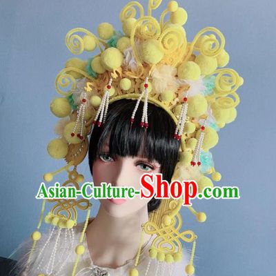 Chinese Handmade Classical Yellow Phoenix Coronet Hat Ancient Empress Hanfu Hair Accessories for Women