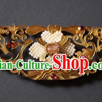 Chinese Traditional Hanfu Tang Dynasty Court Pearls Hair Crown Handmade Ancient Royal Princess Hair Accessories for Women