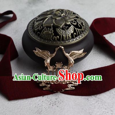 Chinese Traditional Hanfu Red Ribbon Hairband Handmade Ancient Swordsman Crane Hair Accessories for Men