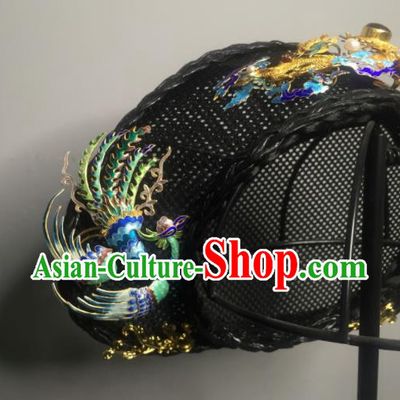 Chinese Handmade Qing Dynasty Manchu Imperial Consort Cloisonne Hairpins Hat Phoenix Coronet Ancient Empress Hair Accessories for Women