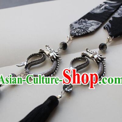 Chinese Traditional Hanfu Ming Dynasty Black Ribbon Headband Handmade Ancient Princess Hair Accessories for Women