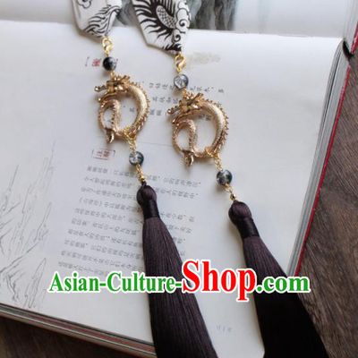 Chinese Traditional Hanfu Ming Dynasty Brown Tassel Ribbon Headband Handmade Ancient Princess Hair Accessories for Women