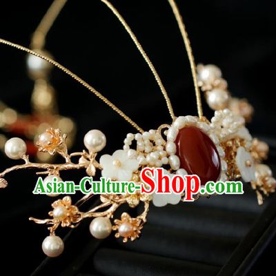 Chinese Handmade Ming Dynasty Princess Pearls Hair Crown Hairpins Ancient Hanfu Hair Accessories for Women