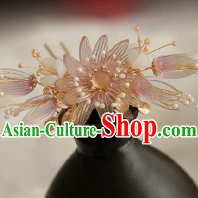 Chinese Handmade Ming Dynasty Princess Pink Flower Hair Claw Hairpins Ancient Hanfu Hair Accessories for Women