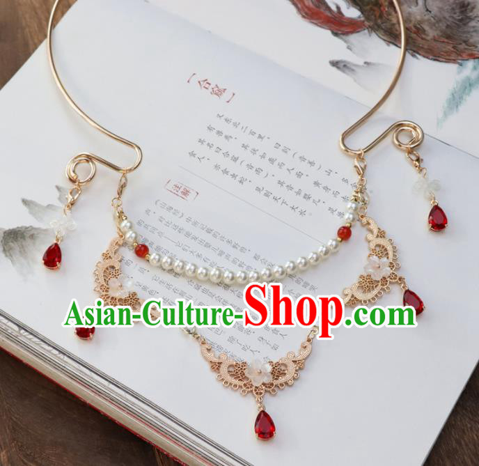 Chinese Traditional Hanfu Golden Necklace Handmade Ancient Princess Necklet Accessories for Women
