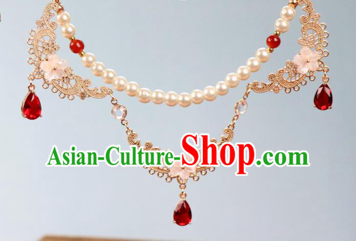 Chinese Traditional Hanfu Golden Necklace Handmade Ancient Princess Necklet Accessories for Women