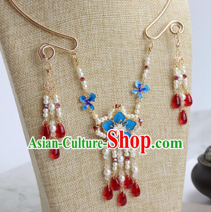 Chinese Traditional Hanfu Cloisonne Necklace Handmade Ancient Princess Necklet Accessories for Women Chinese Traditional Hanfu Cloisonne Necklace Handmade Ancient Princess Necklet Accessories for Women