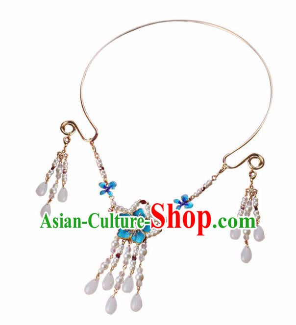 Chinese Traditional Hanfu Cloisonne Necklace Handmade Ancient Princess Necklet Accessories for Women Chinese Traditional Hanfu Cloisonne Necklace Handmade Ancient Princess Necklet Accessories for Women