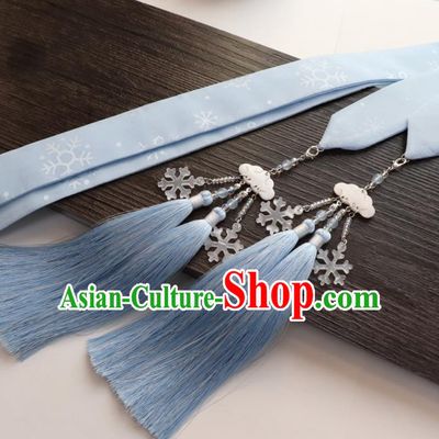Chinese Traditional Hanfu Blue Ribbon Hairband Handmade Ancient Princess Hair Accessories for Women
