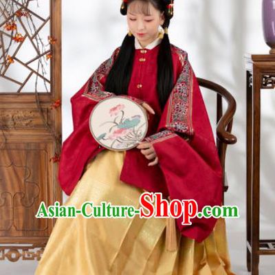 Traditional Chinese Ming Dynasty Nobility Lady Red Blouse Ancient Royal Infanta Historical Costume for Women