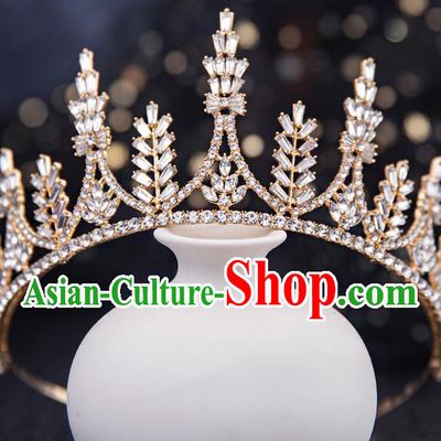 Top Handmade Wedding Bride Crystal Beads Royal Crown Baroque Princess Hair Accessories for Women