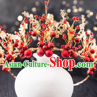 Top Handmade Wedding Bride Red Beads Royal Crown Baroque Princess Hair Accessories for Women