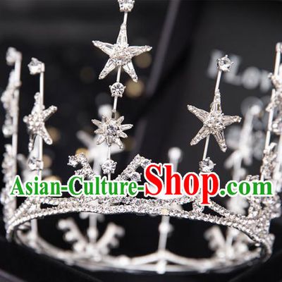 Top Handmade Wedding Bride Crystal Star Round Royal Crown Baroque Princess Hair Accessories for Women
