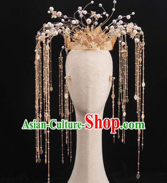Traditional Chinese Handmade Golden Crown Hairpins Ancient Bride Hair Accessories for Women Traditional Chinese Handmade Golden Crown Hairpins Ancient Bride Hair Accessories for Women